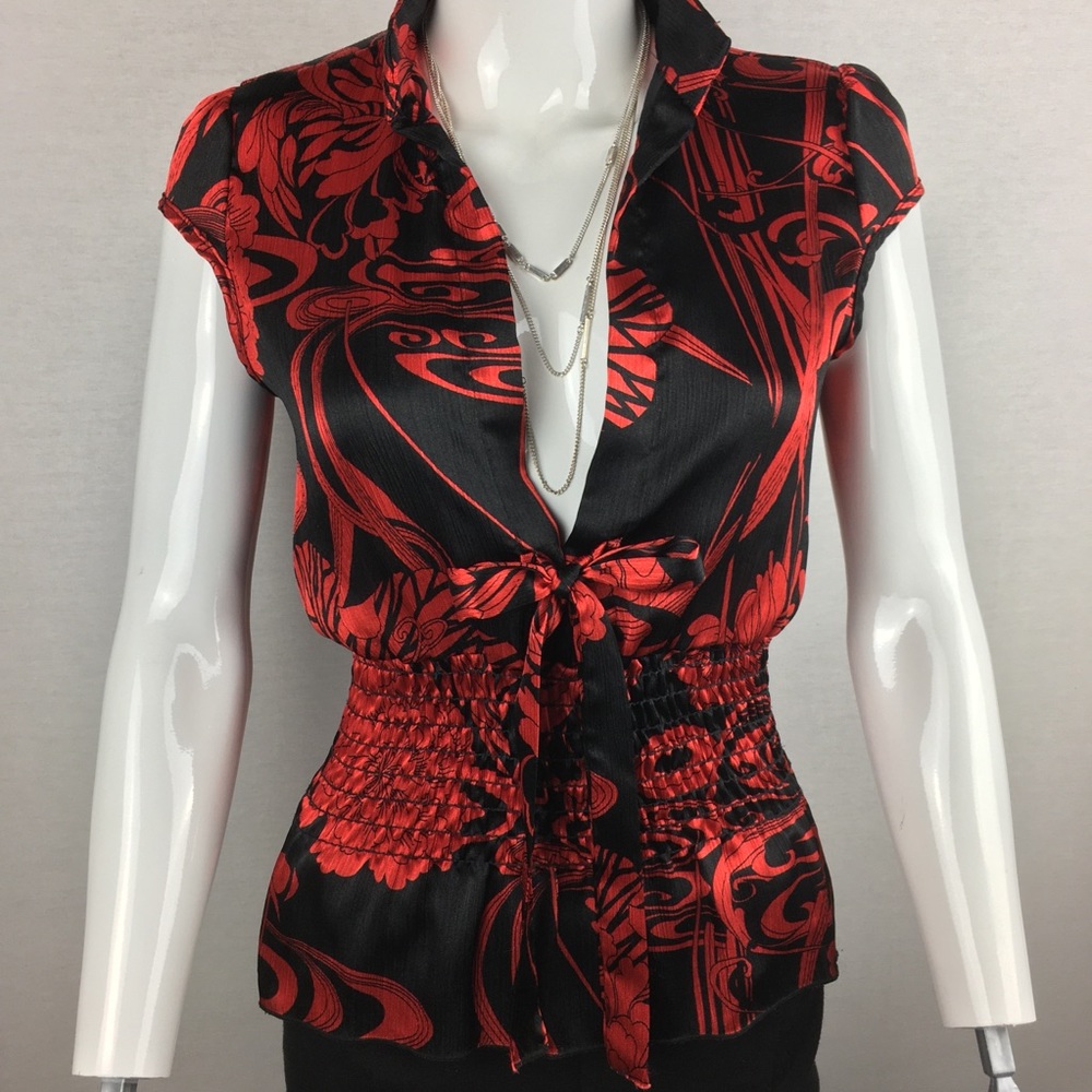 Janice Abstract Black/red Blouse